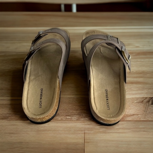 Lucky Brand Men’s Blanc Footbed Double Strap Buckle Suede Cork Sandal - Picture 4 of 7